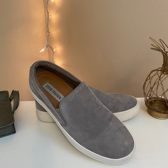 steve madden gray suede slip ons